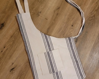 Gray Farmhouse Style Feedsack Apron, 2 Large Pockets, One Size Fits All