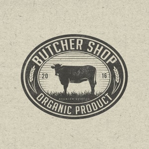 Business Logo - Business Branding - Green - Cow - Ox - Emblem Logo - Badge - Eco - Farm Products Logo - Organic Logo