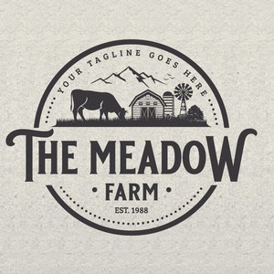 Business Logo - Business Branding - Cattle - Cows - Windmill - Emblem Logo - Badge - Eco - Farm Products Logo - Organic Logo - Farm Logo