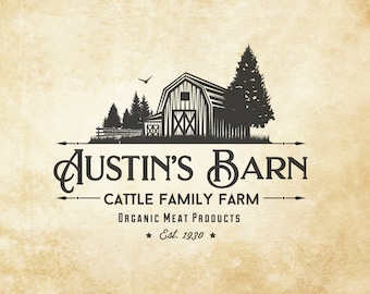 Business Logo - Business Branding - Rinder - Scheunenlogo - Kiefern - Emblem Logo - Öko - Farmprodukte Logo - Biologisch - Farmprodukte Logo - Farmlogo