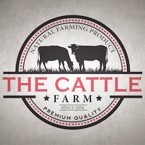 May include: Black and white logo with red text for The Cattle Farm, established in 1956. The logo features two cows in a field with the text "Natural Farming Product" and "Premium Quality" around the outside.