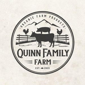 Business Logo - Business Branding - Pig - Cow - Rooster - Henne -  Emblem Logo - Badge - Farm Products Logo - Organic Logo - Farm Logo