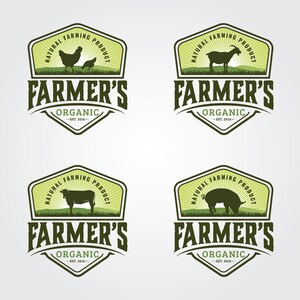 Business Logo - Business Branding - Chicken - Hen - Chicken - Cow - Pork - Goat - Emblem - Badge - Eco - Farm Products Logo - Organic Logo