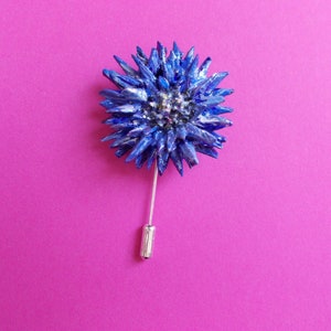 CORNFLOWER PIN Cornflower Blue Pin Floral Clay Blue Wedding Corsage Cornflower Brooch Blue Daisy Batchelors Button Pin-HANDMADE Hand Painted