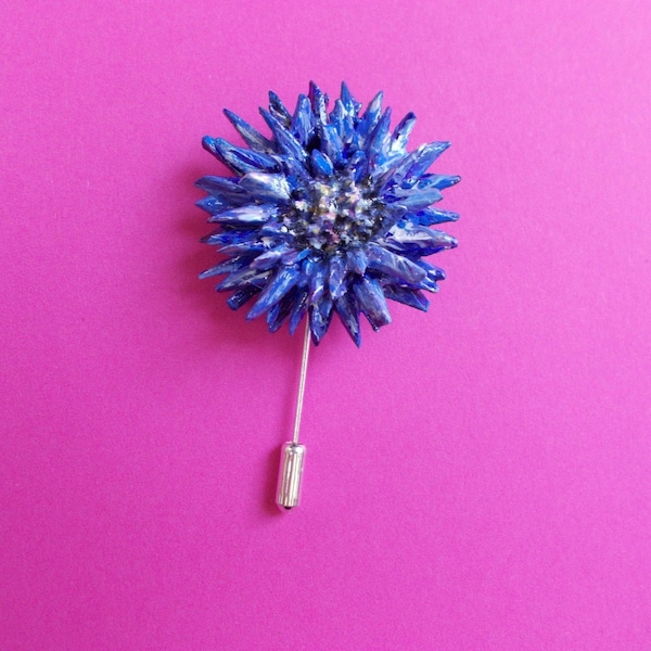 CORNFLOWER PIN Cornflower Blue Pin Floral Clay Blue Wedding Corsage Cornflower Brooch Blue Daisy Batchelors Button Pin-HANDMADE Hand Painted