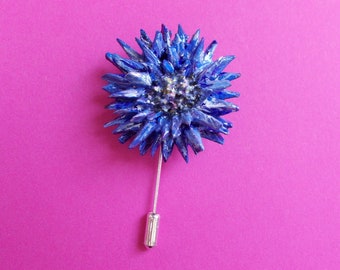 CORNFLOWER PIN Cornflower Blue Pin Floral Clay Blue Wedding Corsage Cornflower Brooch Blue Daisy Batchelors Button Pin-HANDMADE Hand Painted
