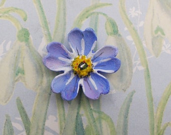 Hand Painted Forget-Me-Not Brooch: Blue Flower Lapel Pin