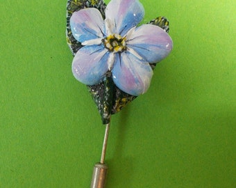 Handmade Clay Forget-Me-Not Flower Pin: Blue Floral Brooch, Hand Painted