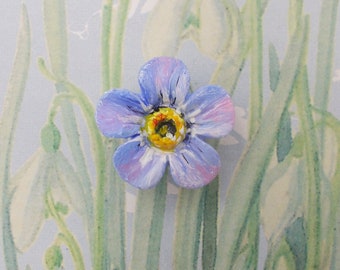 Hand Painted Small Forget-Me-Not Brooch: Blue Floral Resin Pin