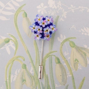 Pin de ramillete NOMEOLVIDES azul, ramillete de boda azul, broche de nomeolvides para solapa, símbolo de amor, broche de amistad, pin de solapa masónico, pintado a mano