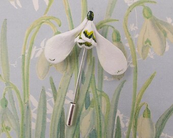 Handmade Snowdrop Pin: Hand Painted Spring Wedding Boutonniere