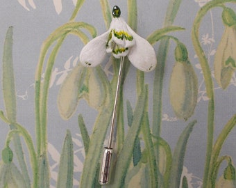 Handmade Small Snowdrop Pin: Spring White Flower Brooch, Hand Painted