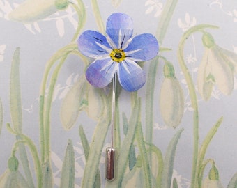 Hand Painted Forget-Me-Not Pin: Blue Flower Lapel Brooch