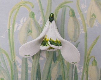 Handmade Snowdrop Brooch: Hand-Painted Spring Wedding Corsage