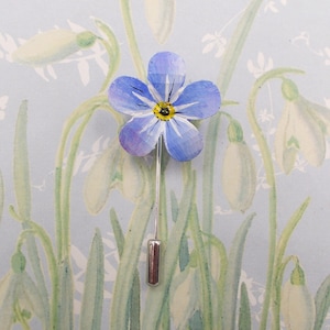 FORGET-ME-NOT Pin Blue Forget-Me Not Lapel Flower Blue Wedding Corsage Masonic Pin Memorial Lapel Flower Pin Friendship Brooch- Hand Painted