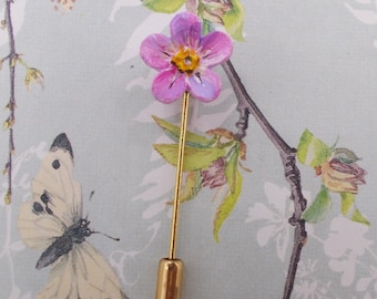 Hand Painted Forget-Me-Not Pin: Tiny Pink Resin Flower Lapel Brooch