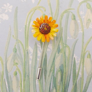 BROCHE DE GIRASOL Broche de girasol amarillo Ramillete de boda de primavera amarillo floral Broche de solapa de girasol Flor de margarita amarilla Boutonniere - Pintado a MANO