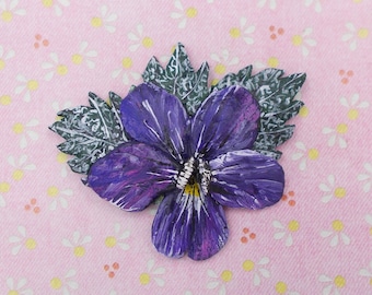 Handgemachte Große süße violette Brosche: Handbemalte Blumen Anstecknadel