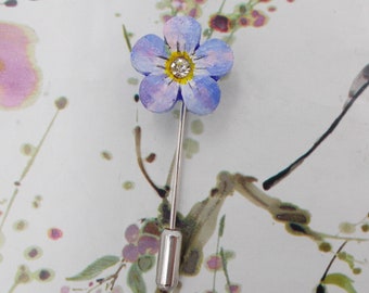 Hand Painted Forget-Me-Not Pin: Small Blue Flower Lapel Brooch