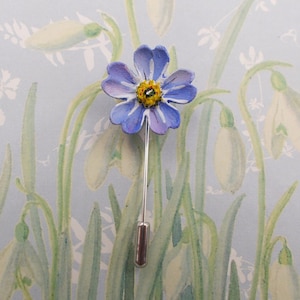 FORGET-ME-NOT Flower Pin Blue Forget-Me Not Lapel Blue Wedding Corsage Masonic Pin Memorial Lapel Flower Pin Friendship Brooch- Hand Painted