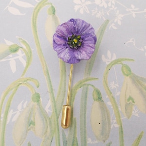 Small PURPLE PAPAVER Lapel Flower Pin Commemorative Memorial of War Animals Lapel Flower Animal Remembrance Pin Memorial -Hand Painted