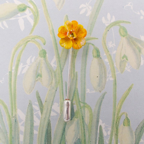 Tiny DAFFODIL PIN Yellow Daffodil Pin Spring Floral Wedding Corsage St David's Day Wales Lapel Flower Pin Boutonniere Brooch - HAND Painted