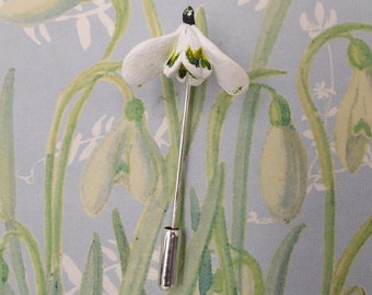 TINY SNOWDROP PIN White Snowdrop Brooch Floral Spring Wedding Corsage Galanthus Lapel White Wedding Flower Pin Anemone Handmade Hand Painted