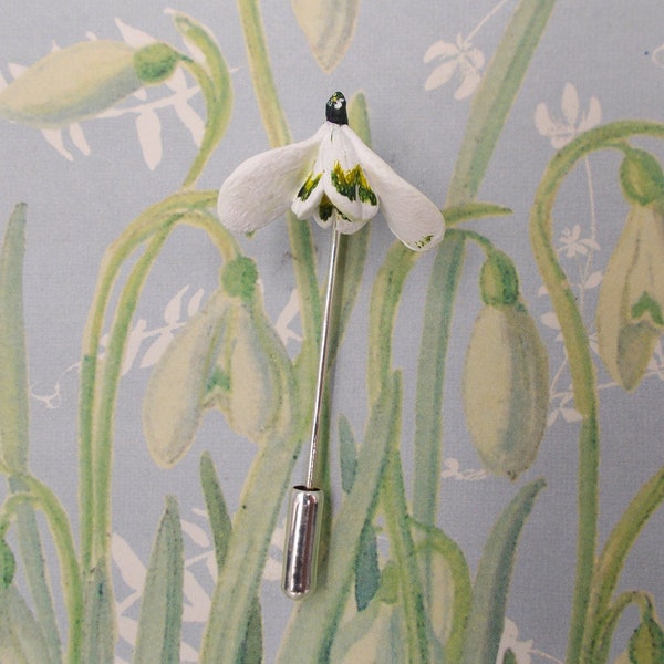 TINY SNOWDROP PIN White Snowdrop Brooch Floral Spring Wedding Corsage Galanthus Lapel White Wedding Flower Pin Anemone Handmade Hand Painted