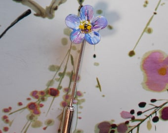 Tiny FORGET-ME-NOT Pin Forget Me Not Brooch Blue Wedding Corsage Memorial Love Token Friendship Brooch Masonic Lapel Flower Pin-Hand Painted