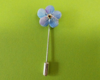 Handmade Clay Forget-Me-Not Pin: Tiny Blue Floral Brooch, Hand Painted