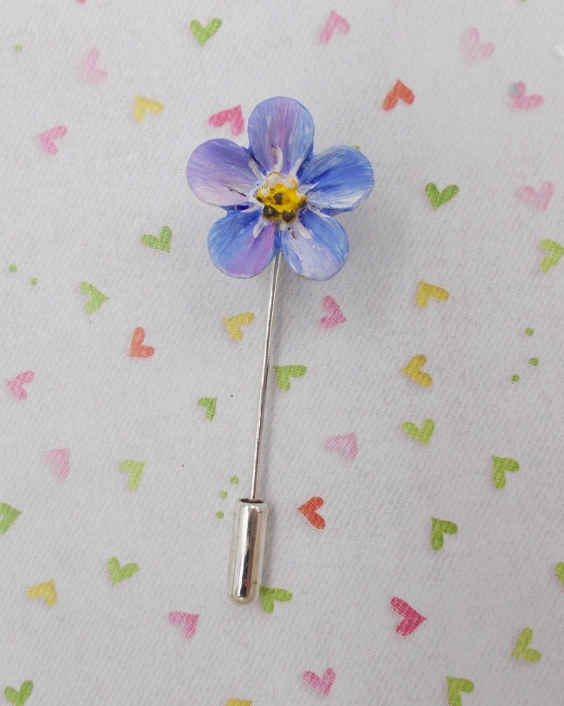 Small FORGET-ME-NOT Pin Blue Forget Me Nots Lapel Blue Wedding Corsage Love Token Friendship Brooch Masonic Lapel Flower Pin Hand Painted