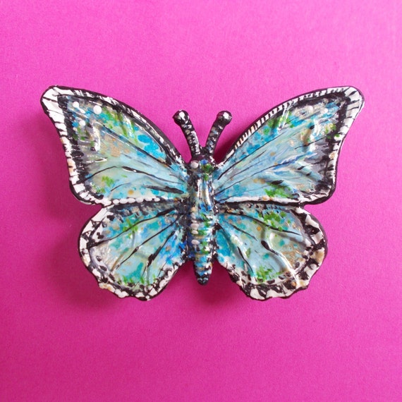 Chalk Hill Blue Butterfly Hand-Embroidered Brooch Pin Chalk Hill Blue Butterfly Hand-Embroidered Brooch Pin
