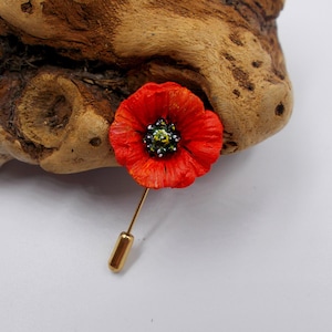 Red PAPAVER ROSE Pin Floral Wedding Corsage Commemorative Memorial Poppy Lapel Flower Boutonniere Remembrance Anemone Poppy Pin-HAND Painted