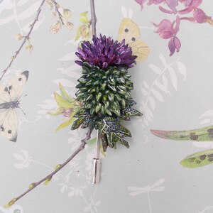 Broche de cardo escocés hecho a mano: arcilla, ramillete de boda escocés, boutonniere de Burns Night, pintado a mano imagen 8