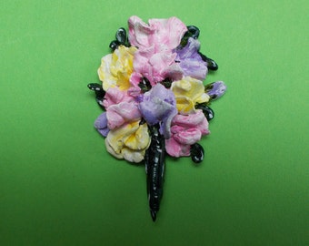 Handmade Clay Sweet Pea Brooch: Pastel Flower Pin, Hand Painted