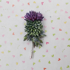 Broche de cardo escocés hecho a mano: arcilla, ramillete de boda escocés, boutonniere de Burns Night, pintado a mano imagen 5