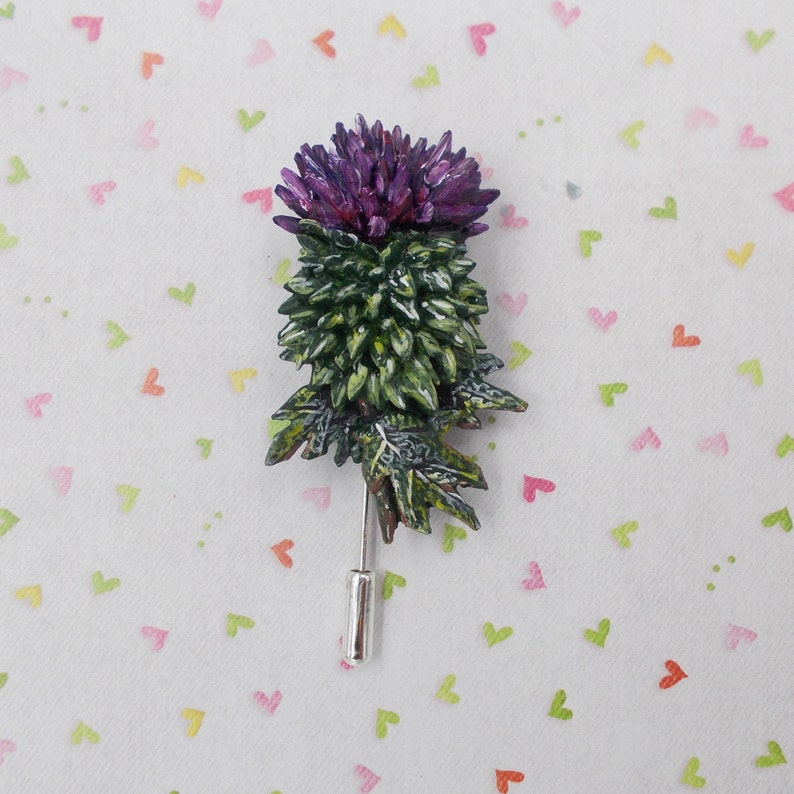 Broche de cardo escocés hecho a mano: arcilla, ramillete de boda escocés, boutonniere de Burns Night, pintado a mano imagen 5