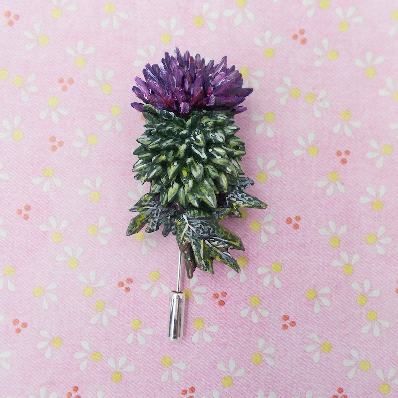 Broche de cardo escocés hecho a mano: arcilla, ramillete de boda escocés, boutonniere de Burns Night, pintado a mano imagen 3
