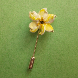 Handmade Yellow Primrose Flower Pin: Hand Painted Polyanthus Corsage Brooch