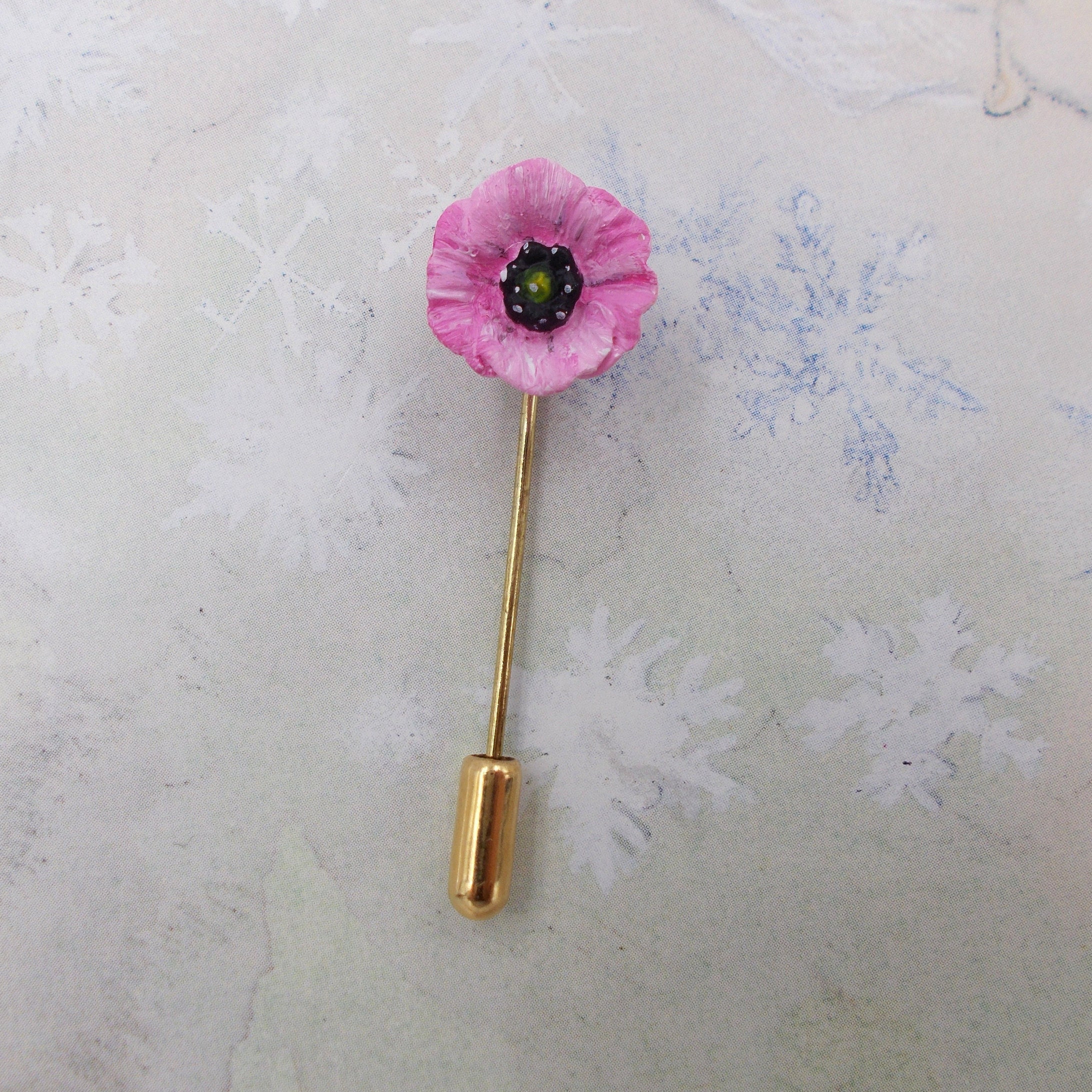 Hand Painted Pink Poppy Stick Pin: Tiny Gold Plated Lapel Flower - Etsy