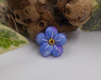 Hand Painted Forget-Me-Not Brooch: Chunky Blue Floral Resin Pin