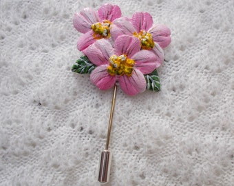 Pink APPLE BLOSSOM FLOWER Pin Floral Spring Wedding Corsage Pink Posy Lapel Flower Boutonniere Pink Flowers Brooch - Handmade Hand Painted