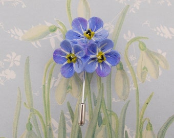 Large FORGET-ME-NOT Pin Forget-Me-Not Brooch Blue Wedding Corsage Memorial Blue Lapel Pin Friendship Brooch Masonic Lapel Pin- Hand Painted