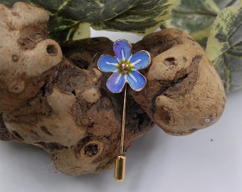 Hand Painted Forget-Me-Not Flower Lapel Pin: Blue & Gold Wedding Pin
