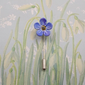 Blue FORGET-ME-NOT Flower Pin Forget-Me Not Lapel Flower Blue Wedding Masonic Pin Memorial Lapel Pin Friendship Brooch- Hand Painted