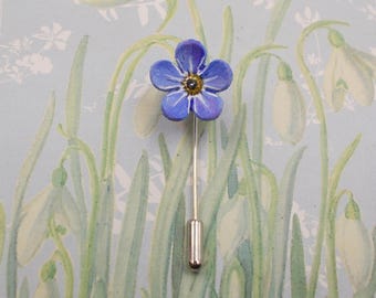 Hand Painted Forget-Me-Not Flower Pin: Blue Floral Lapel Brooch