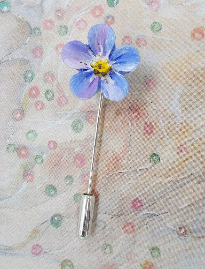 Small FORGET-ME-NOT Pin Blue Forget Me Nots Lapel Blue Wedding Corsage Love Token Friendship Brooch Masonic Lapel Flower Pin Hand Painted