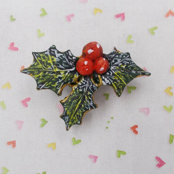 HOLLY and BERRIES BROOCH Christmas Holly Brooch Festive Pin