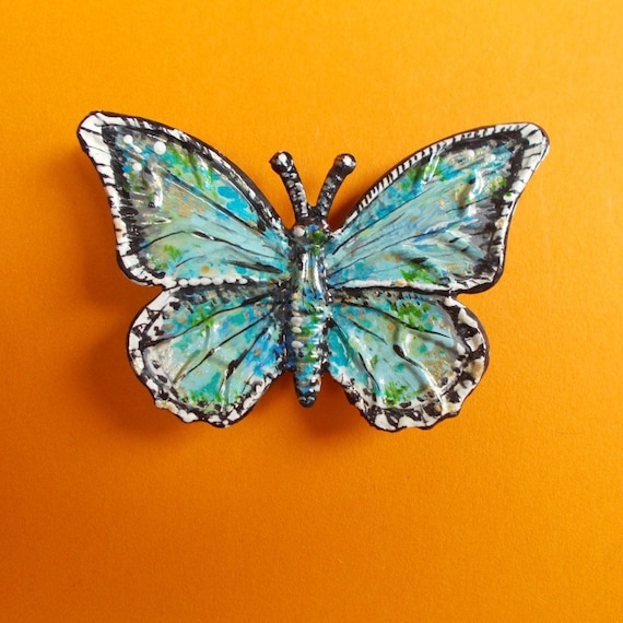 Chalk Hill Blue Butterfly Hand-Embroidered Brooch Pin Chalk Hill Blue Butterfly Hand-Embroidered Brooch Pin