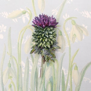 SCOTCH THISTLE Pin Scottish Thistle Pin Thistle Brooch Festive Purple Wedding Corsage Burns Night Boutonniere - HANDMADE Hand Painted